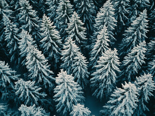  Aerial View of Snow-Covered Evergreen Forest in Winter