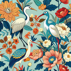 Fototapeta premium Flower seamless pattern background vector cute plants graphic Illustration