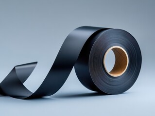 Black Roll of Tape Isolated on Gray Background