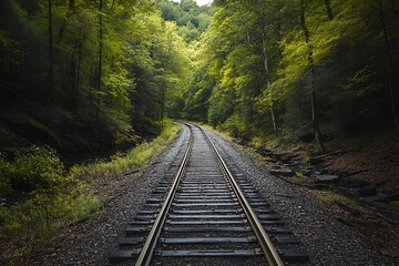Fototapeta premium Railroad Tracks Through Lush Green Forest