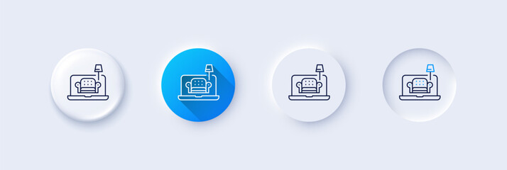 Furniture line icon. Neumorphic, Blue gradient, 3d pin buttons. Buying a sofa sign. Interior design symbol. Line icons. Neumorphic buttons with outline signs. Vector