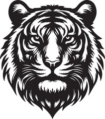 Black and white tiger head silhouette vector art illustration .
