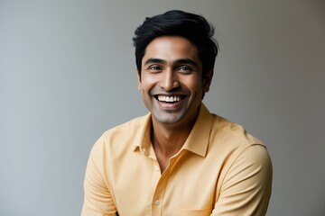 Obraz premium Vibrant Portrait of Charismatic Indian Male Smiling Happily on White Background