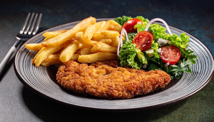 Schnitzel mit Pommes und Salat