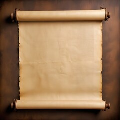 An old, weathered parchment scroll with a wooden frame , set against a textured brown background