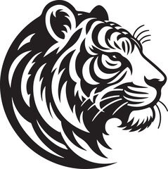 Black and white tiger head silhouette vector art illustration .

