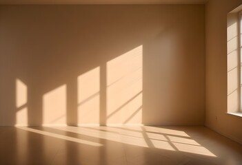 Fototapeta premium Empty room with warm lighting from a window , casting shadows on the wall
