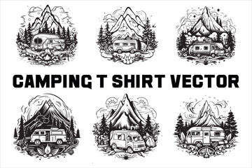 Camping T-shirt vector silhouettes