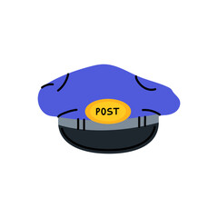 A vibrant blue postal hat with a gold emblem representing its service purpose