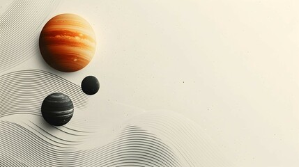 Abstract Space Planets with Wavy Lines Background