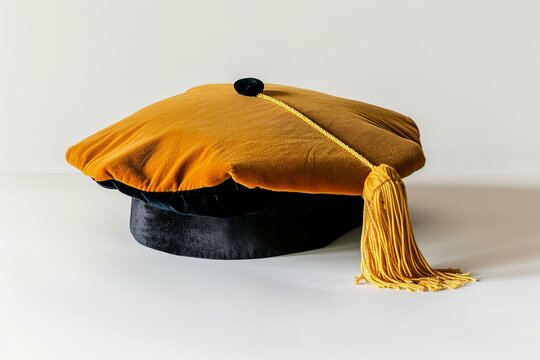 Doctoral graduation hat is laying on a white surface representing the academic success of graduating phd students