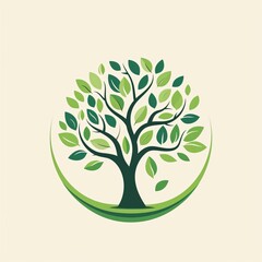 Simple Green Tree Illustration with Leaves.