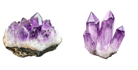 Fototapeta premium Amethyst crystals isolated on a transparent background
