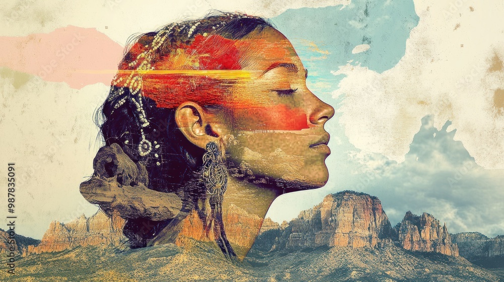 Poster A Woman's Face Merged With a Mountain Landscape