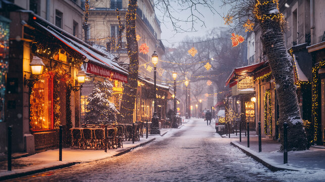 Restaurant table with a view of a street in Paris, France