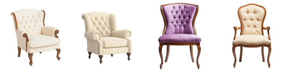 Fototapeta premium Elegant chairs in various styles on transparent background