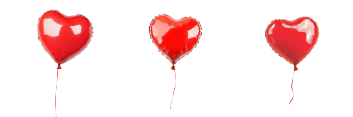 Red heart-shaped balloons isolated on transparent background