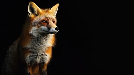 Obraz premium A realistic depiction of a fox against a dark background, showcasing its features and fur.