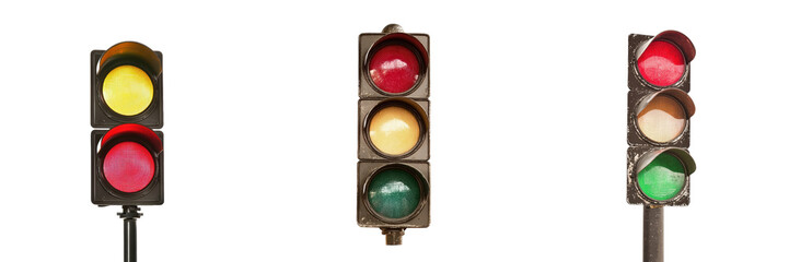 Traffic lights in various colors, isolated on a transparent background