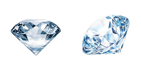 Two sparkling diamonds, isolated on a transparent background