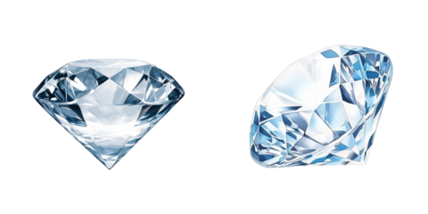 Two sparkling diamonds, isolated on a transparent background