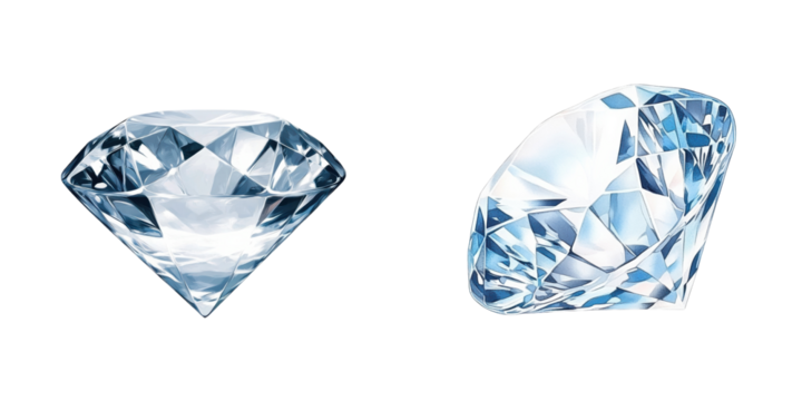 Two sparkling diamonds, isolated on a transparent background