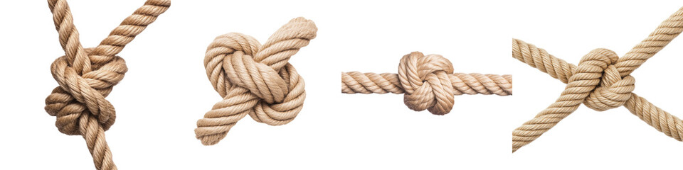 Various rope knots isolated on a transparent background