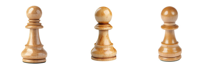 Wooden chess pawns on a transparent background