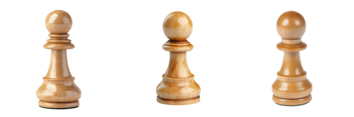 Wooden chess pawns on a transparent background