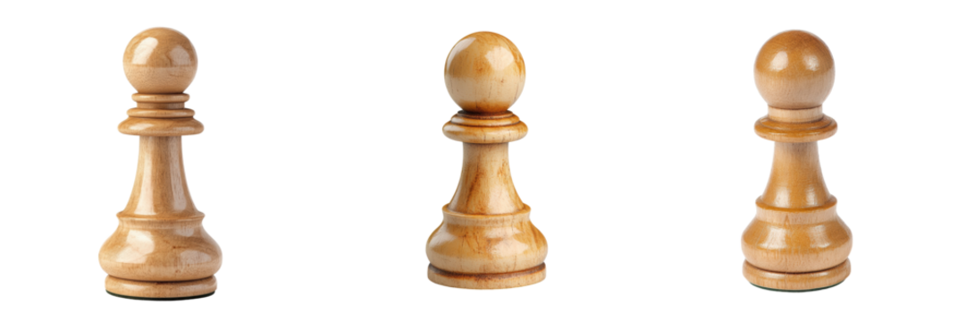 Wooden chess pawns on a transparent background
