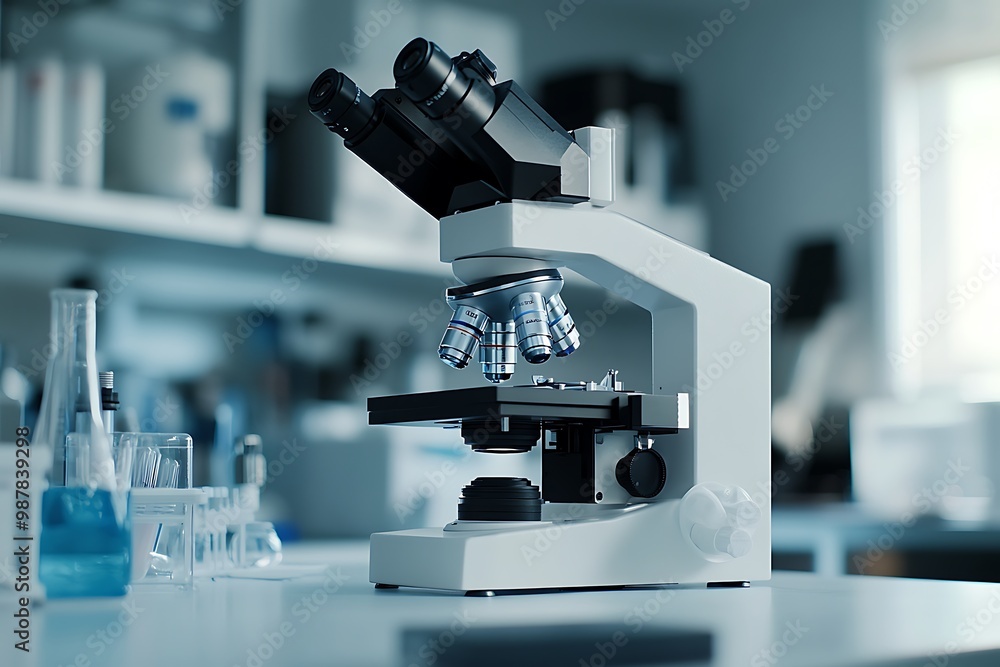 Aufkleber modern microscope standing on desk in a laboratory setting