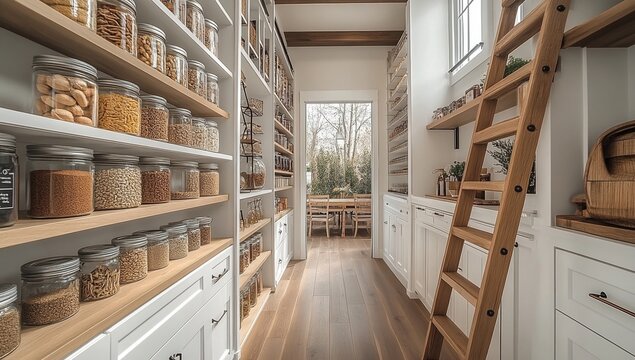 home storage area organize management home interior design pantry shelf and storage for store food and stuff in kitchen home design concept