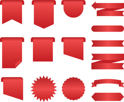 Ribbons Promotions Sales Label Collection | Glossy Red Sale Banners | Stock Vector, Cyber Money, Black Friday, Diwali Sale, Christmas Festival Offers | Bumper Offer