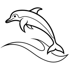 Kite Surfing Dolphin Line Art with Dynamic Motion