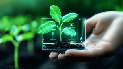 Digital agricultural platform showing live soil health metrics across various farm sections, futuristic holographic interface, [smart farming], [soil monitoring]