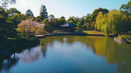 Obraz premium Tranquil lake nestled in nature's traditional beauty landscape picture
