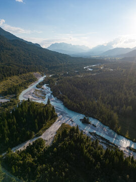 Aerial view of river bed in Vorderriss