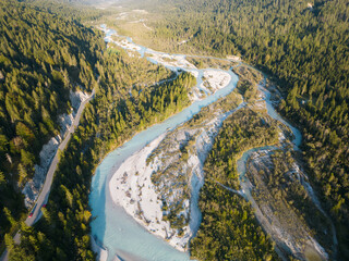 Aerial view of river bed in Vorderriss