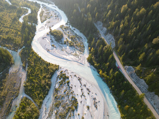 Aerial view of river bed in Vorderriss