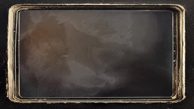 light is hitting old camera sensor, photograph of an old film frame with a large, grey plume of smoke inside the glass. The glass is covered in dust and scratches, resulting in muted colors. 4k.