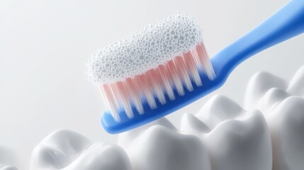 Blue Toothbrush with Foam Over White Teeth