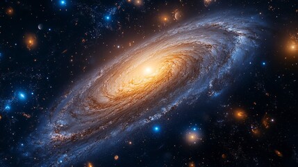 Image of a spiral galaxy with a glowing center captured in deep outer space, depicting the vastness and mystery of the universe, perfect for astronomical themes.