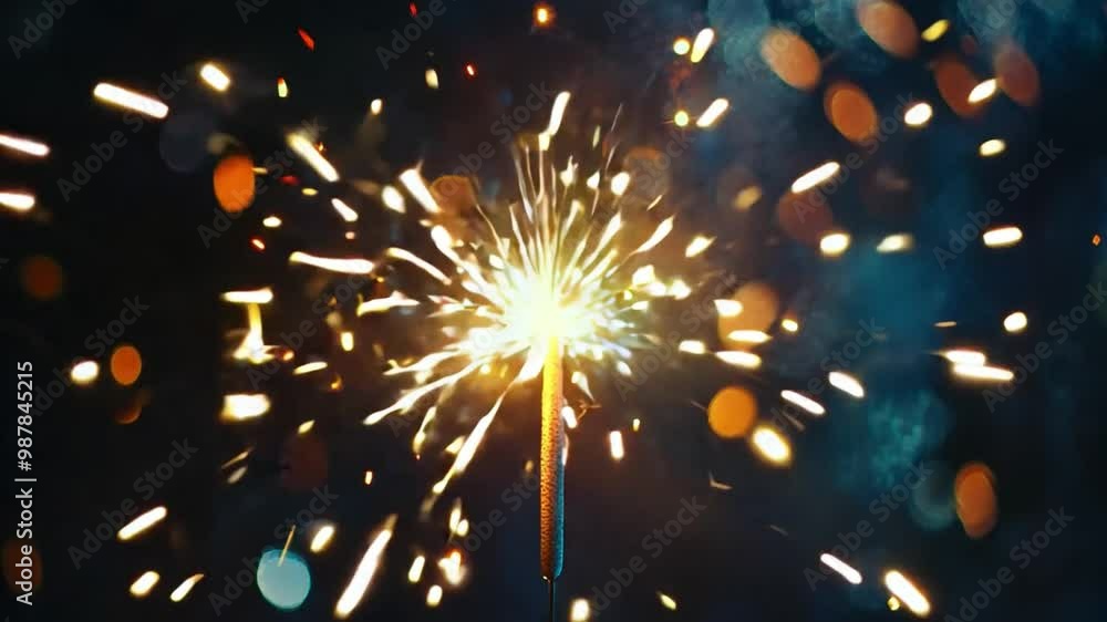 Poster a sparkler creates a dazzling display of light and sparks against a blurred backdrop, enhancing the 