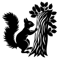 Squirrel Silhouette Climbing Tree with Trailing Tail Vector Art
