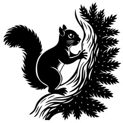 Squirrel Silhouette Climbing Tree with Trailing Tail Vector Art