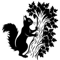Obraz premium Squirrel Silhouette Climbing Tree with Trailing Tail Vector Art