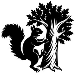 Squirrel Silhouette Climbing Tree with Trailing Tail Vector Art