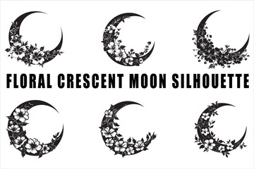 Floral Crescent Moon Silhouette Elegant Floral Crescent Moon Silhouette vector