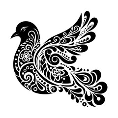 Fototapeta premium Bohemian Pigeon Silhouette: A graceful pigeon silhouette in a boho-inspired nature illustration. 