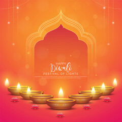 Happy Diwali - festival of lights colorful poster template design with decorative diya lamp. © Soumen